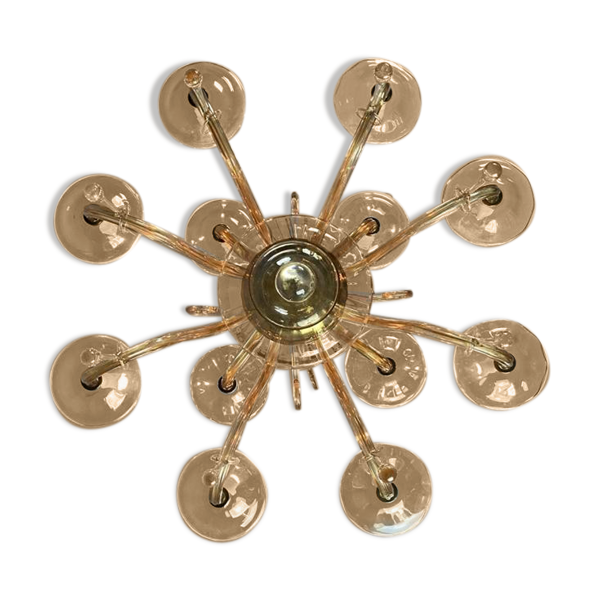 Lustre en verre mordoré deux étages et 12 bras de lumière vers 1940 — Beyit