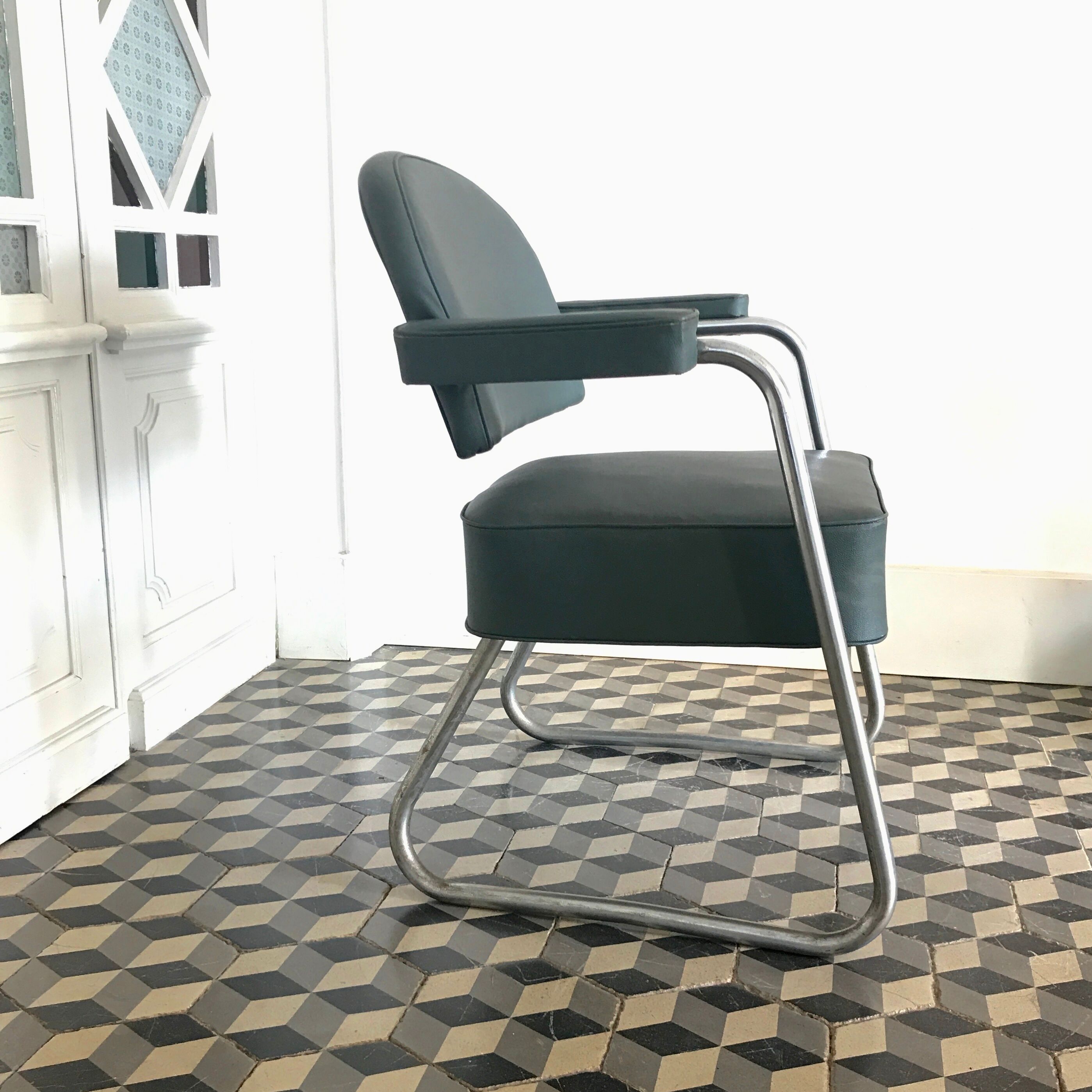 Fauteuil de bureau industriel skaï gris