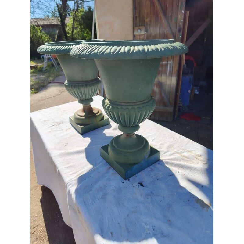 Pair of 19th-century cast iron Medici vases