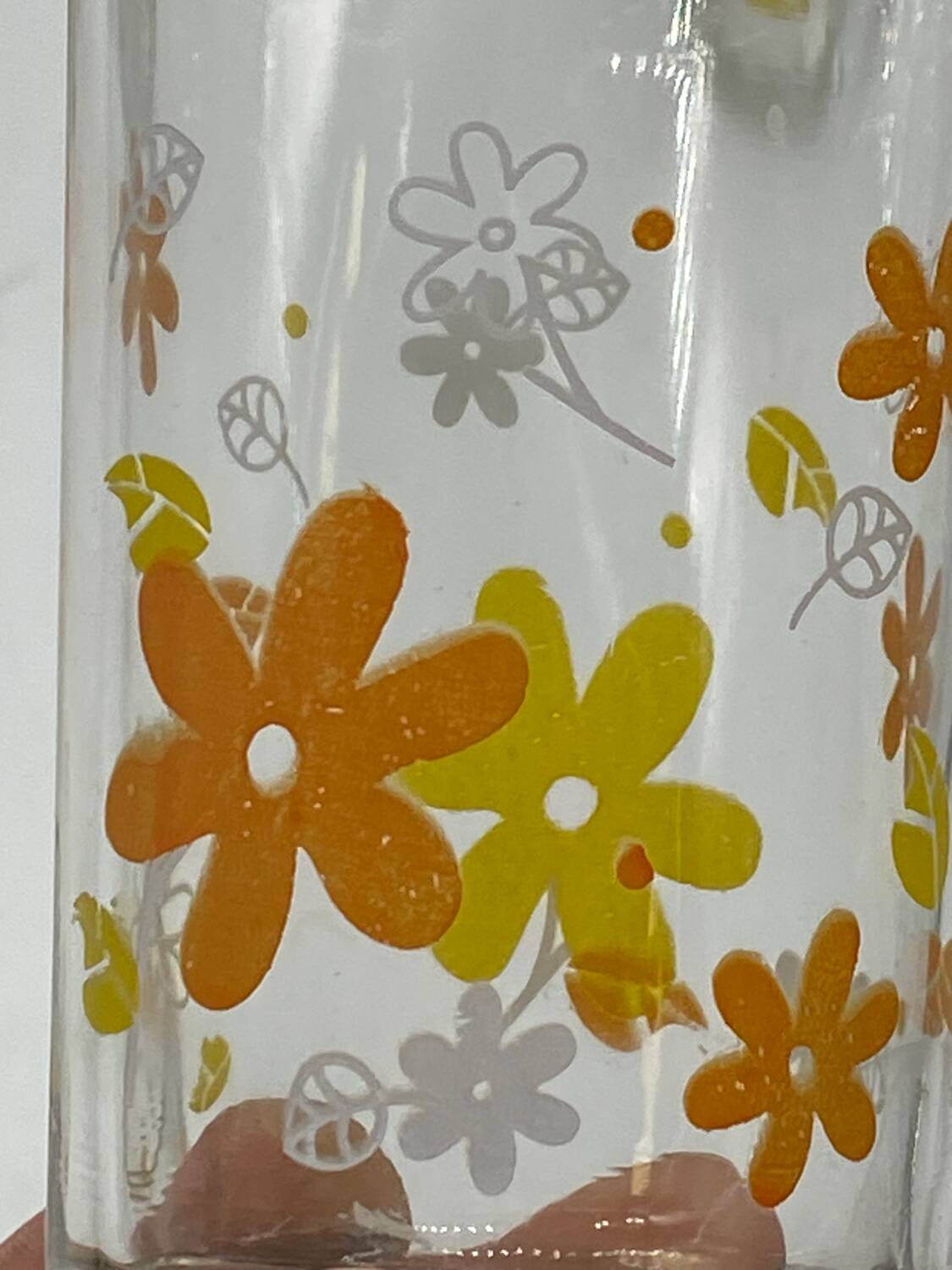 Service of 6 orangeade glasses, vintage, pop, picnic flowers 🟡🟠,