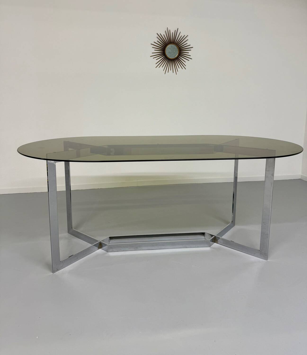 Vintage chrome and smoked glass table, 70s design, Paul Legeard DOM