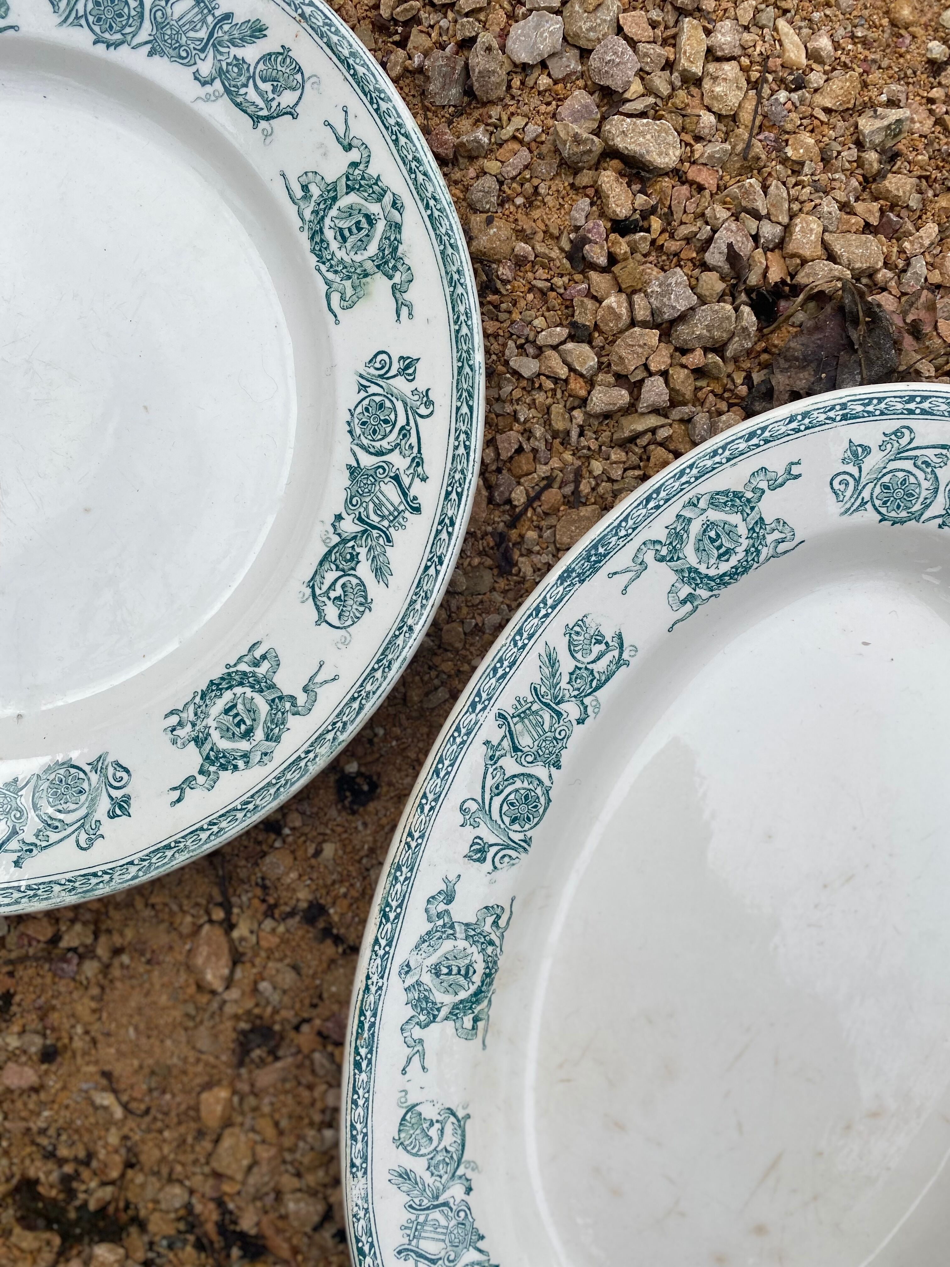 Duo of serving dishes in old green earthenware