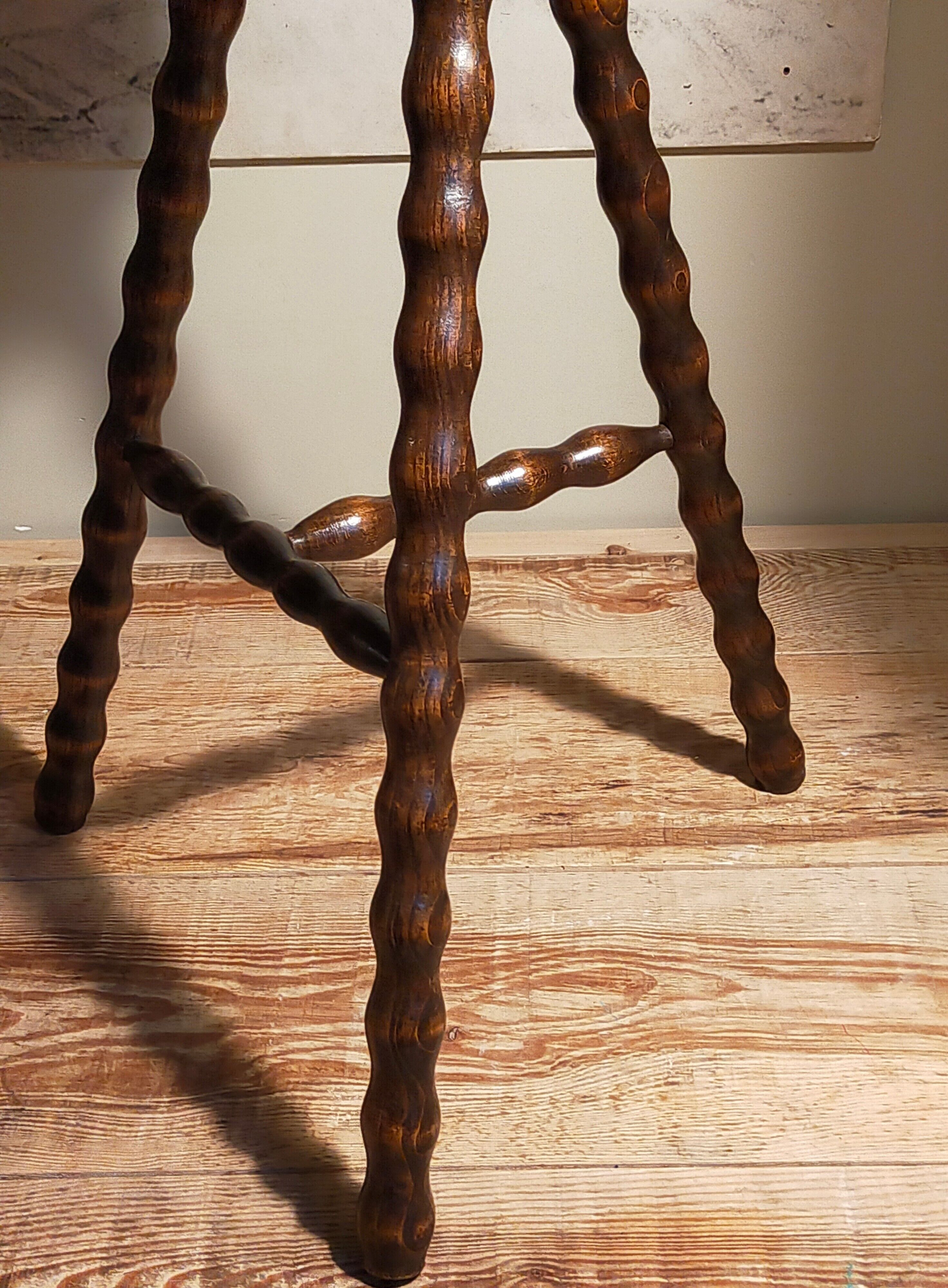 Stool high tripod solid wood turned vintage