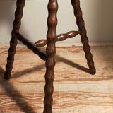 Stool high tripod solid wood turned vintage