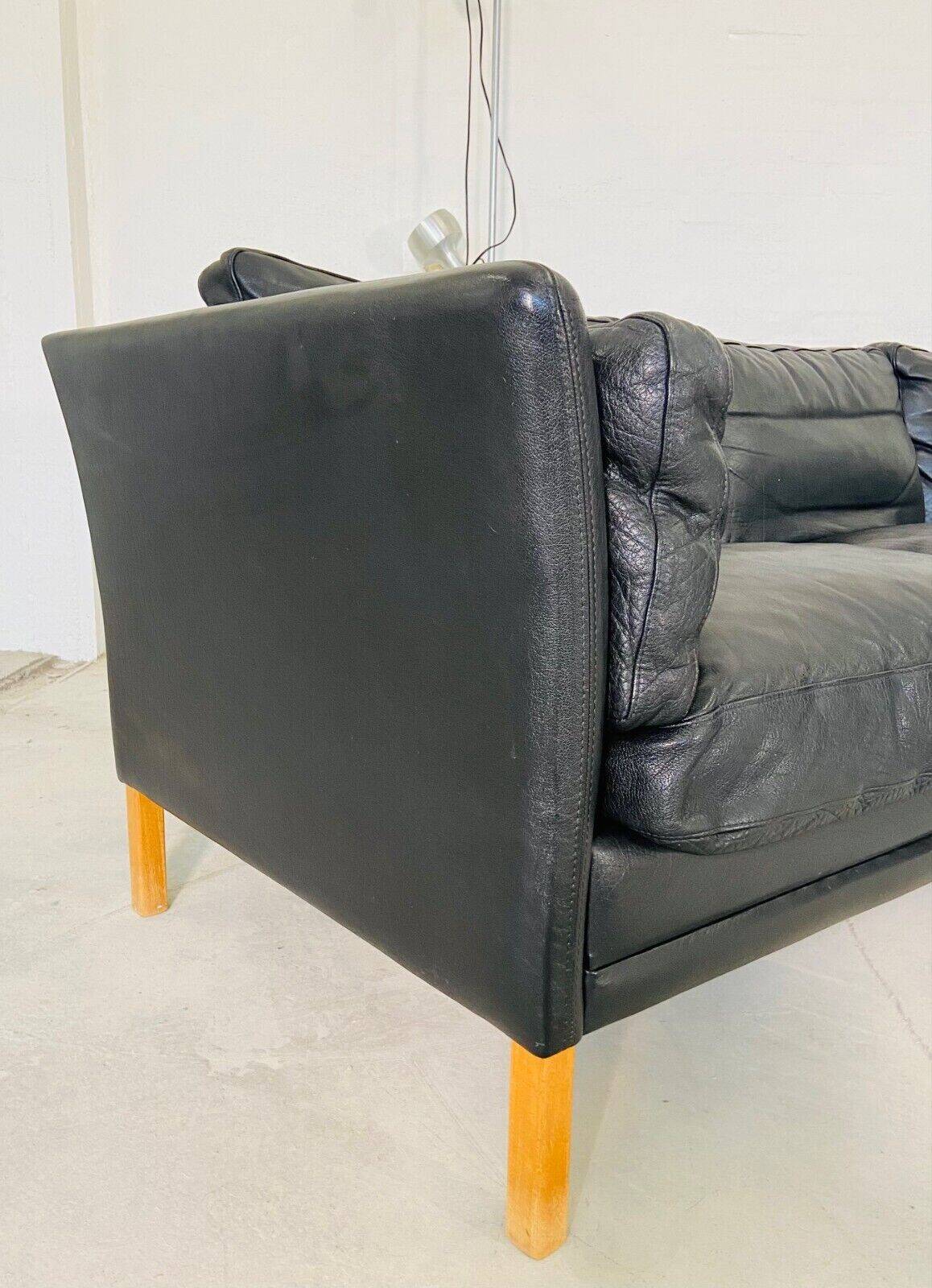Danish mid-century vintage Mogens Hansen black leather sofa 60s