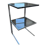 Table d’appoint en verre fumé et métal chromé – Design vintage