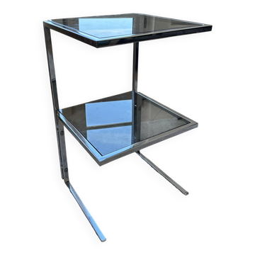 Smoked glass and chrome metal side table – Vintage design