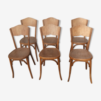 6 wooden Bistro chairs clear time 1900