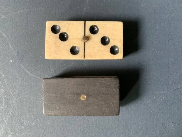 Old complete set of antique dominoes, in ebony wood and bone, 1900