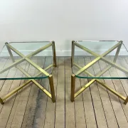 Pair of Italian brass and glass side tables from the 1970s.