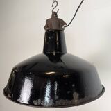 Industrial Black Enamel Factory Lamp with Cast Iron Top, 1950s
