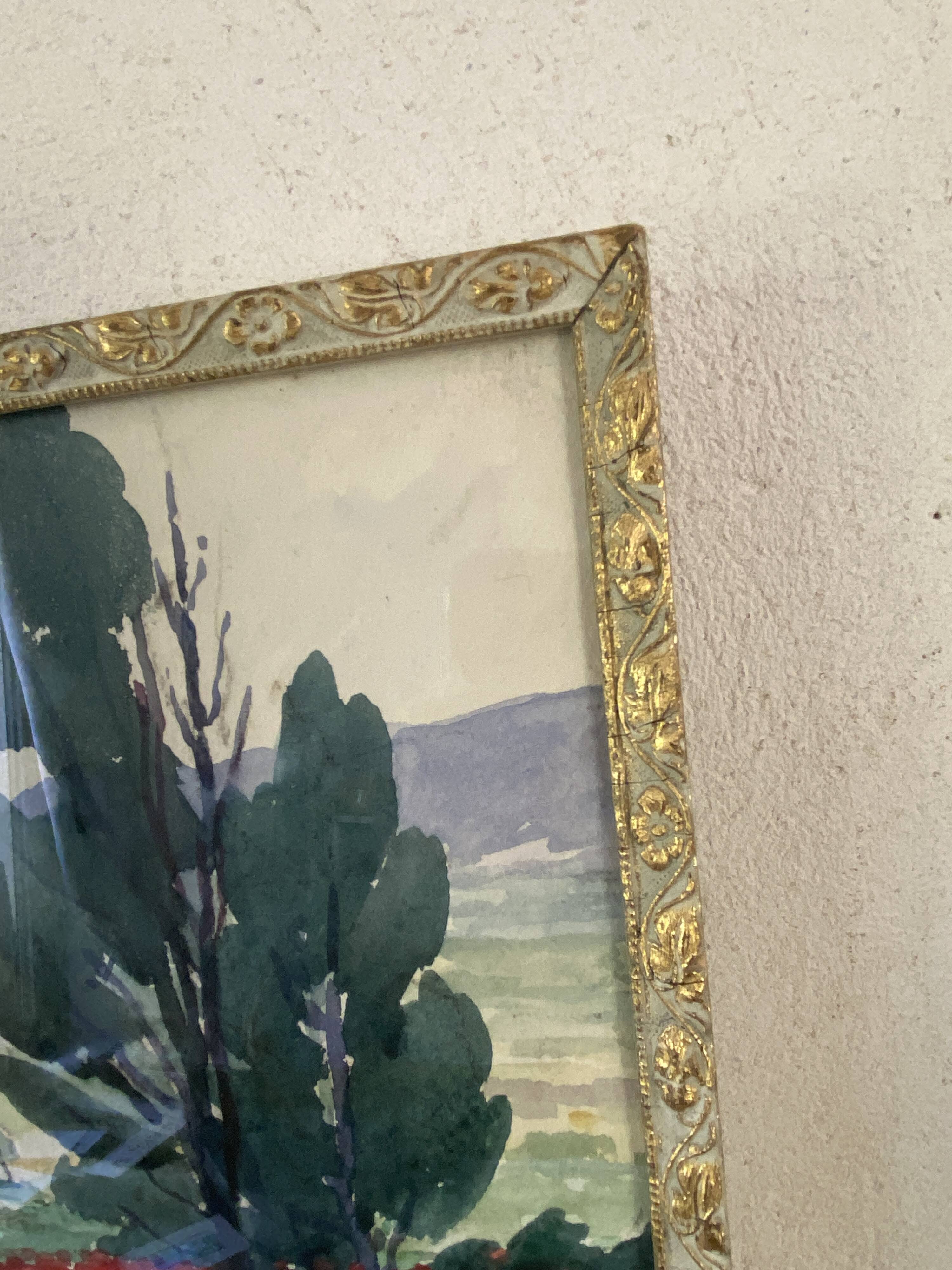 1930 painting "poppies" wooden frame with glass