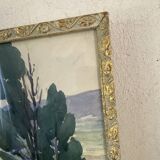 1930 painting "poppies" wooden frame with glass