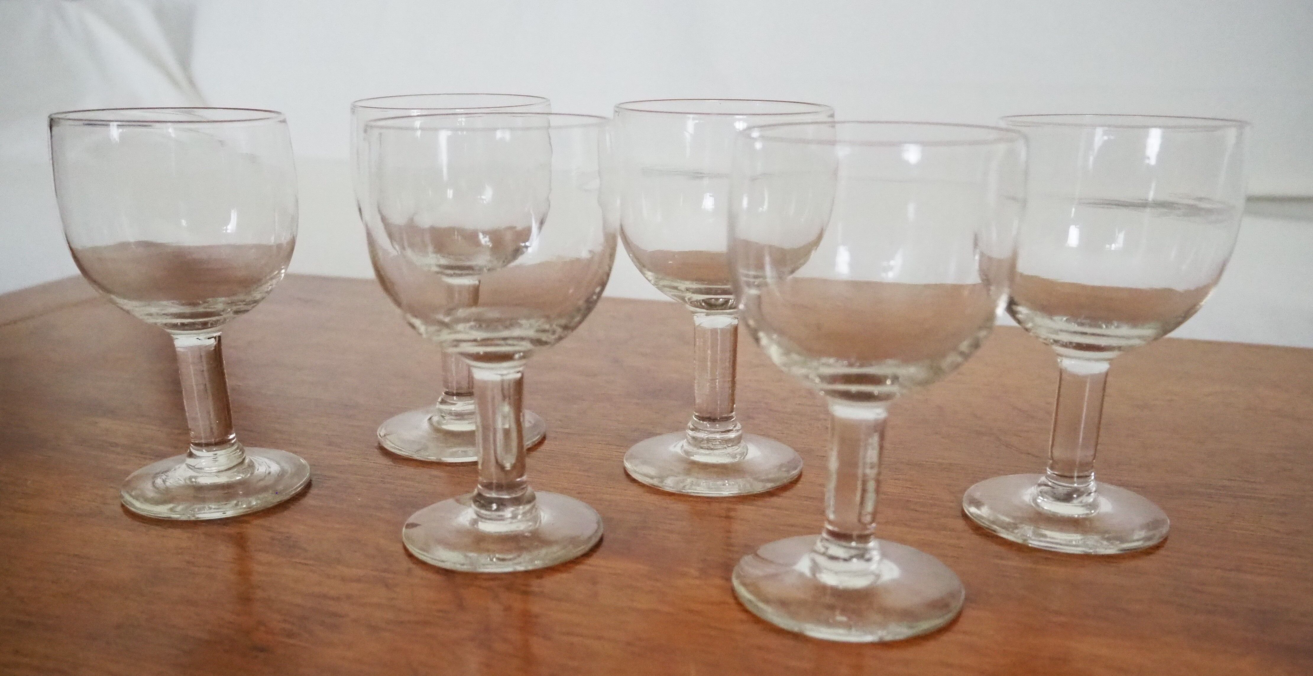 6 verres ballon ancien style bistrot XXème siècle
