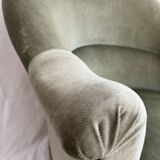 sage green toad armchairs with gold fringe