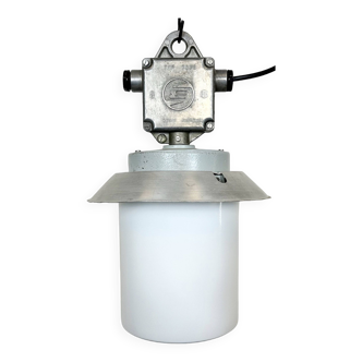 Industrial Aluminium Light with Milk Glass Cover from Elektrosvit, 1970s
