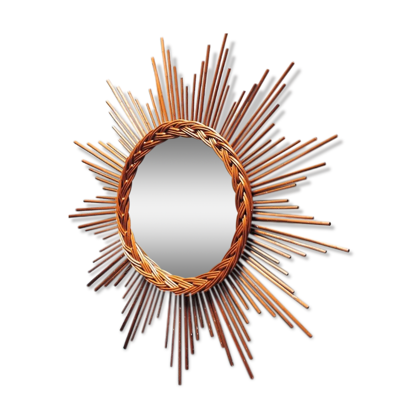 vintage wicker sun mirror 60x60cm