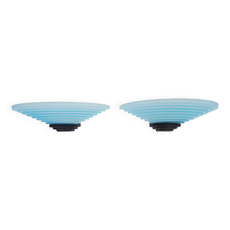 Pair of AV Mazzega wall lights in blue Murano glass. 1980s