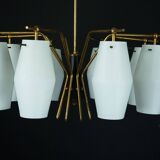 Mid-century chandelier with eight opaline glass shades