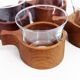 Set of 6 glasses or cups made of glass and teak