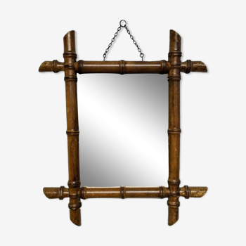 Bamboo-style turned wooden mirror
