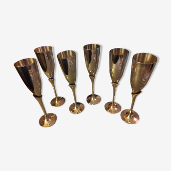 6 tulip brass gold silver champagne flutes