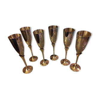 6 tulip brass gold silver champagne flutes