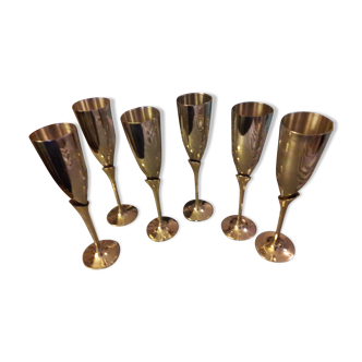 6 flûtes à champagne tulipe en laiton doré argenté