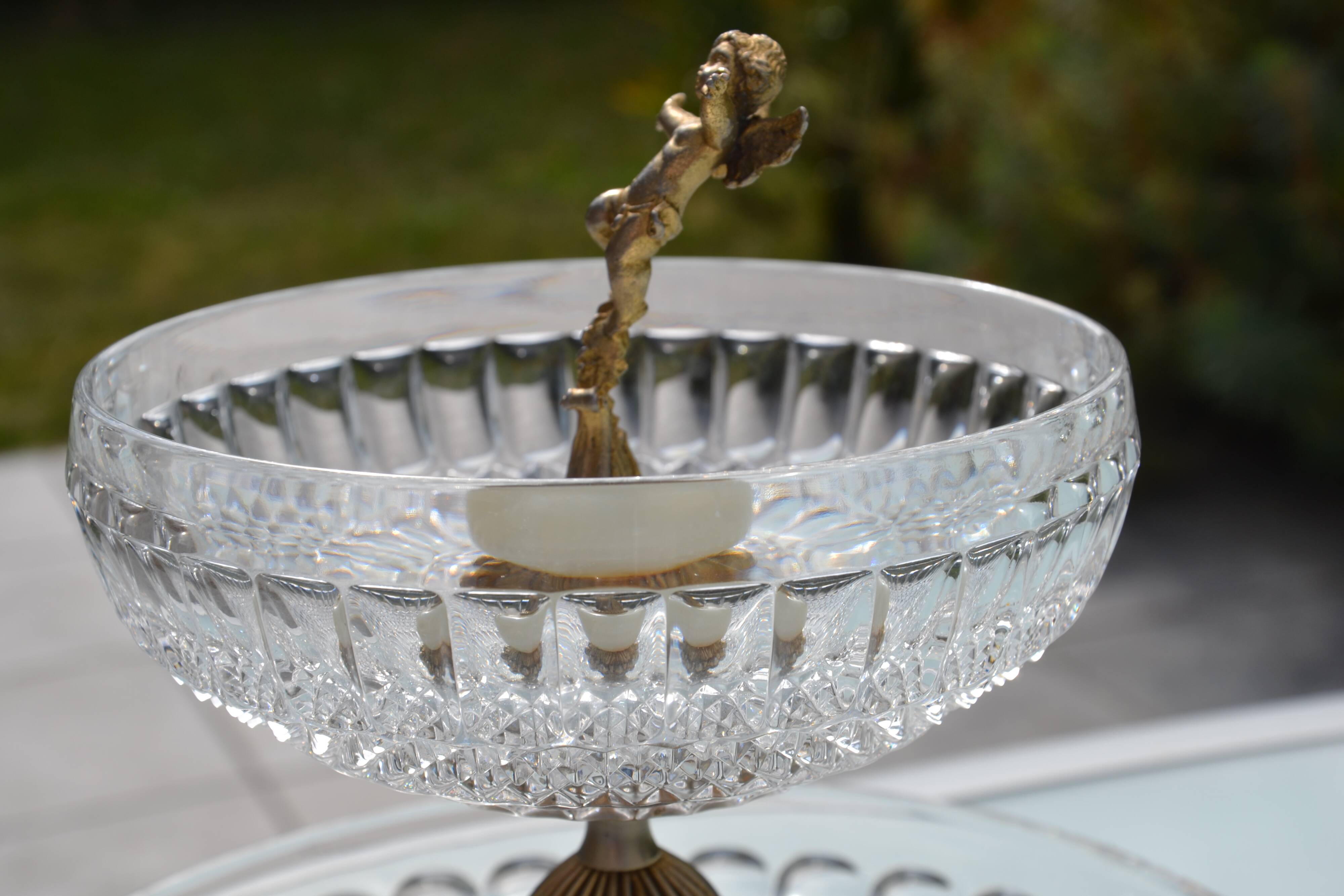 Présentoir, serviteur en cristal, onyx et bronze