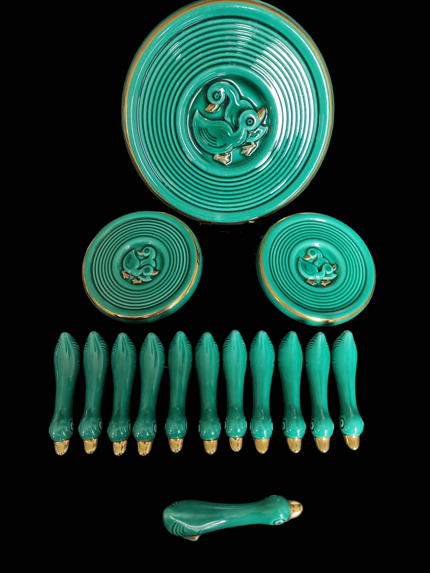 turquoise ceramic dinner service from the 40s/50s