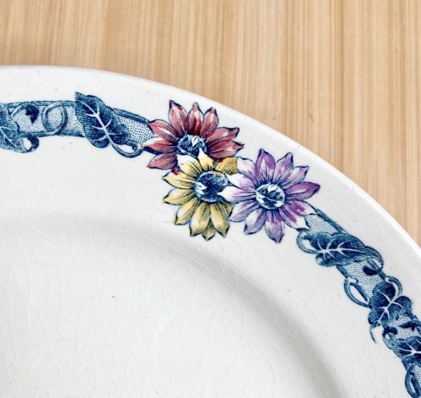 Footed plate / Longchamp / polychrome iron earth