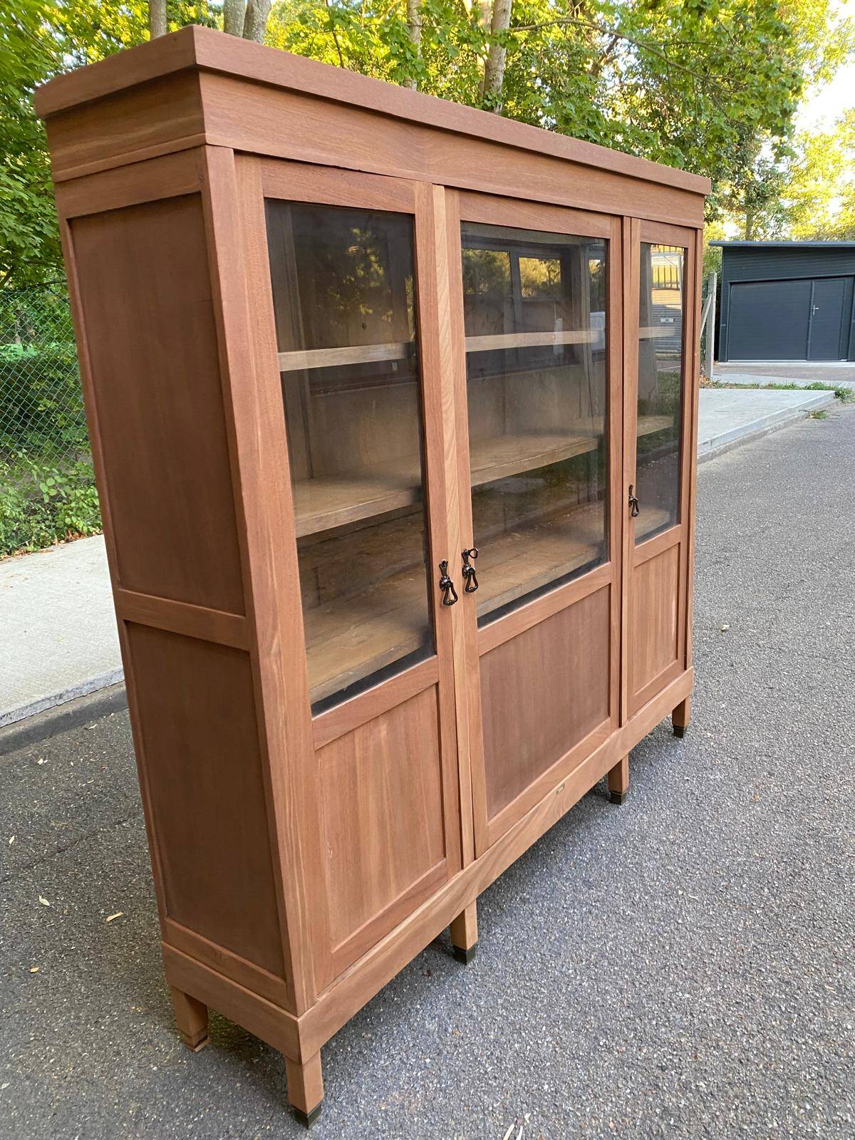 Large Art Deco Display Library stripped in solid mahogany 1930 200cm
