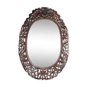 miroir dans ancien cadre bois sculpté ajouré décor Dragon Chine Vietnam 77x50 cm SB