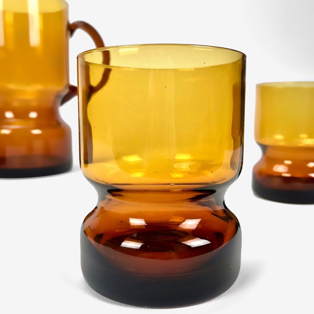 Amber-colored blown glass orangeade set