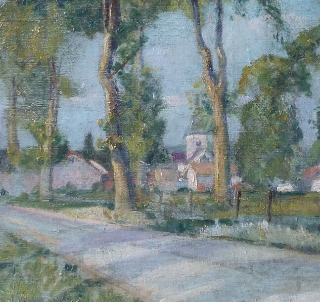 Sunny village entrance - Oil on canvas