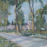 Huile sur toile entrée de village ensoleillé