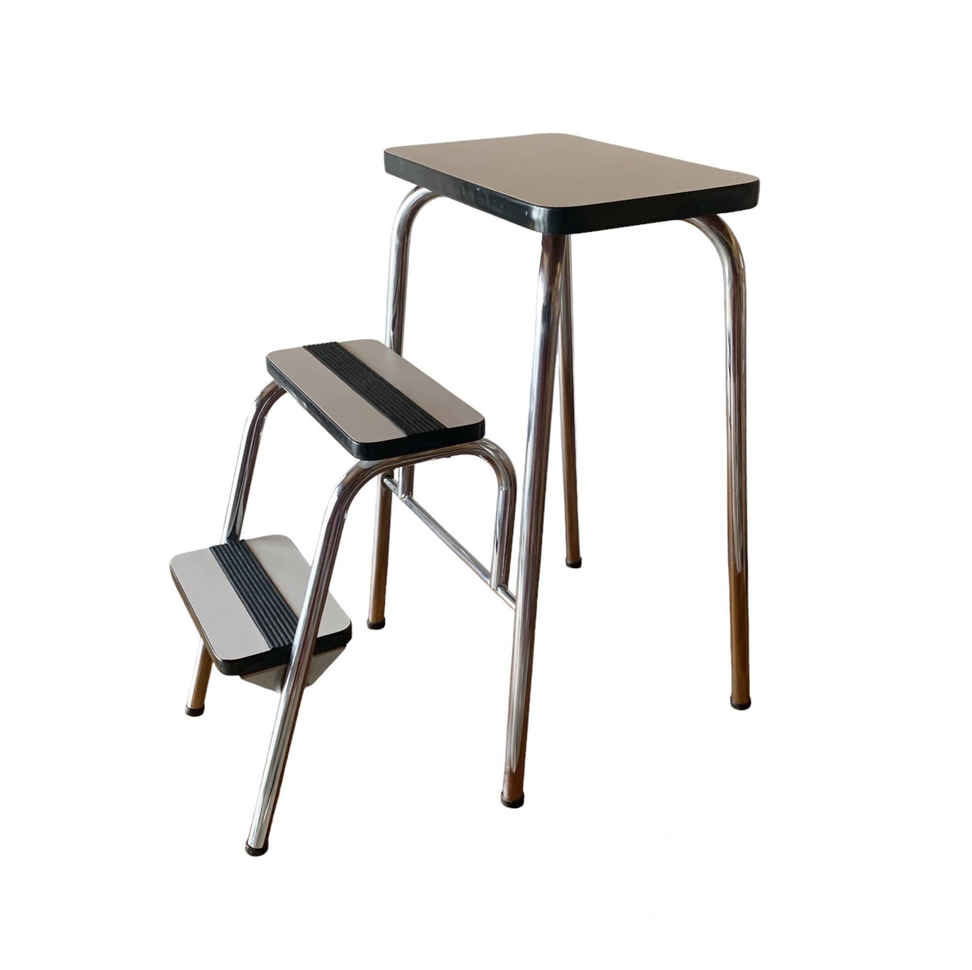 Vintage step stool in white formica and chrome steel