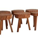 6 Raw Log Stools or Bedside Tables France circa 1970