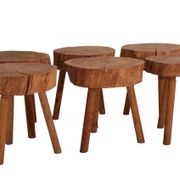 6 Raw Log Stools or Bedside Tables France circa 1970