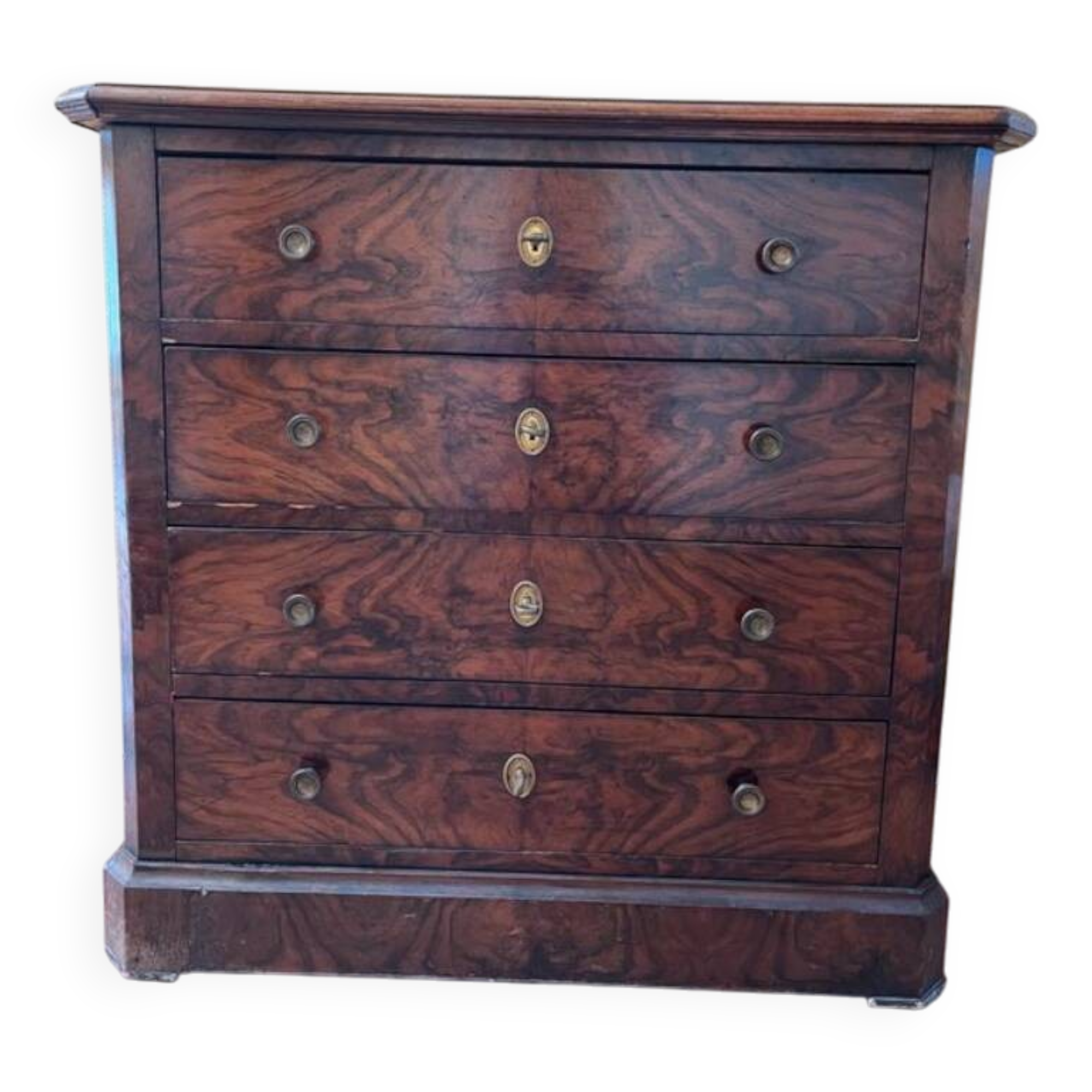 Small Louis Philippe style chest of drawers in burr walnut