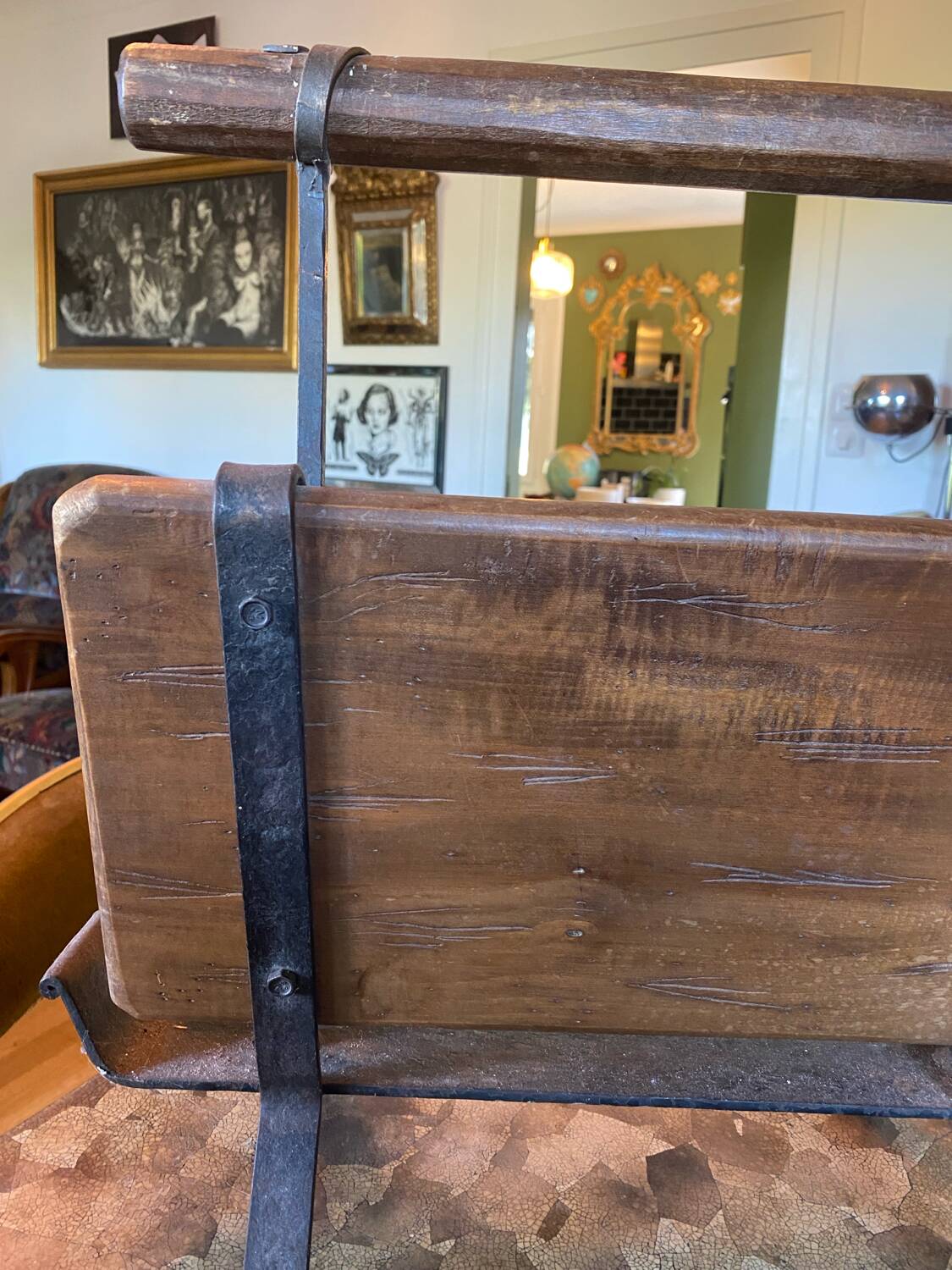 Vintage brutalist magazine rack.