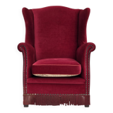 1970s, Danish highback armchair, red furniture velour, ash wood.