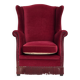 1970s, Danish highback armchair, red furniture velour, ash wood.