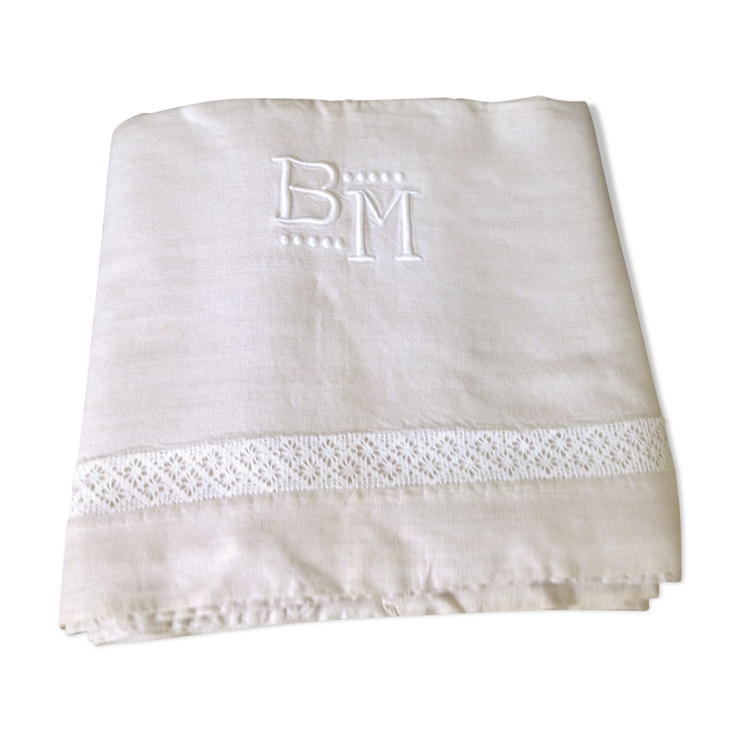 Lin sheet, embroidered and hand crocheted - 200 x 260 cm