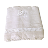 Drap de lin, brodé et crocheté main - 200 x 260 cm