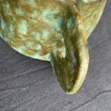 Stoneware bowl with handles, signed handmade ceramic.