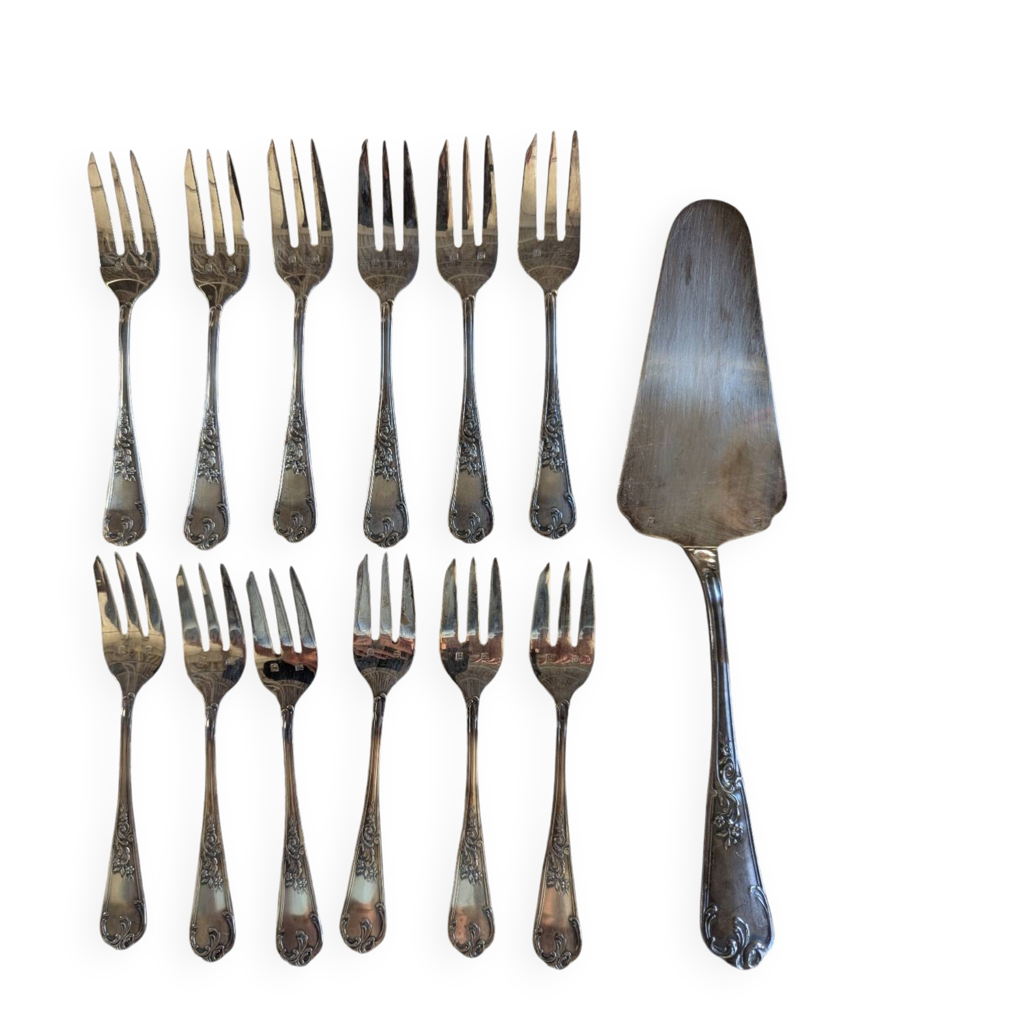 Série de 12 fourchettes à dessert et pelle à tarte