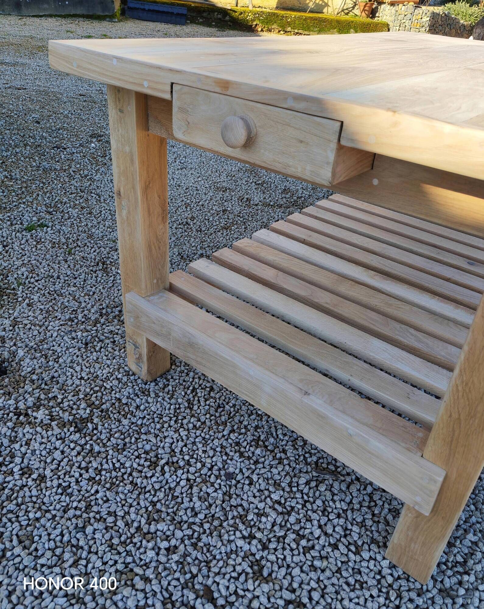 Solid raw oak table/island type "butcher's block" 180x105