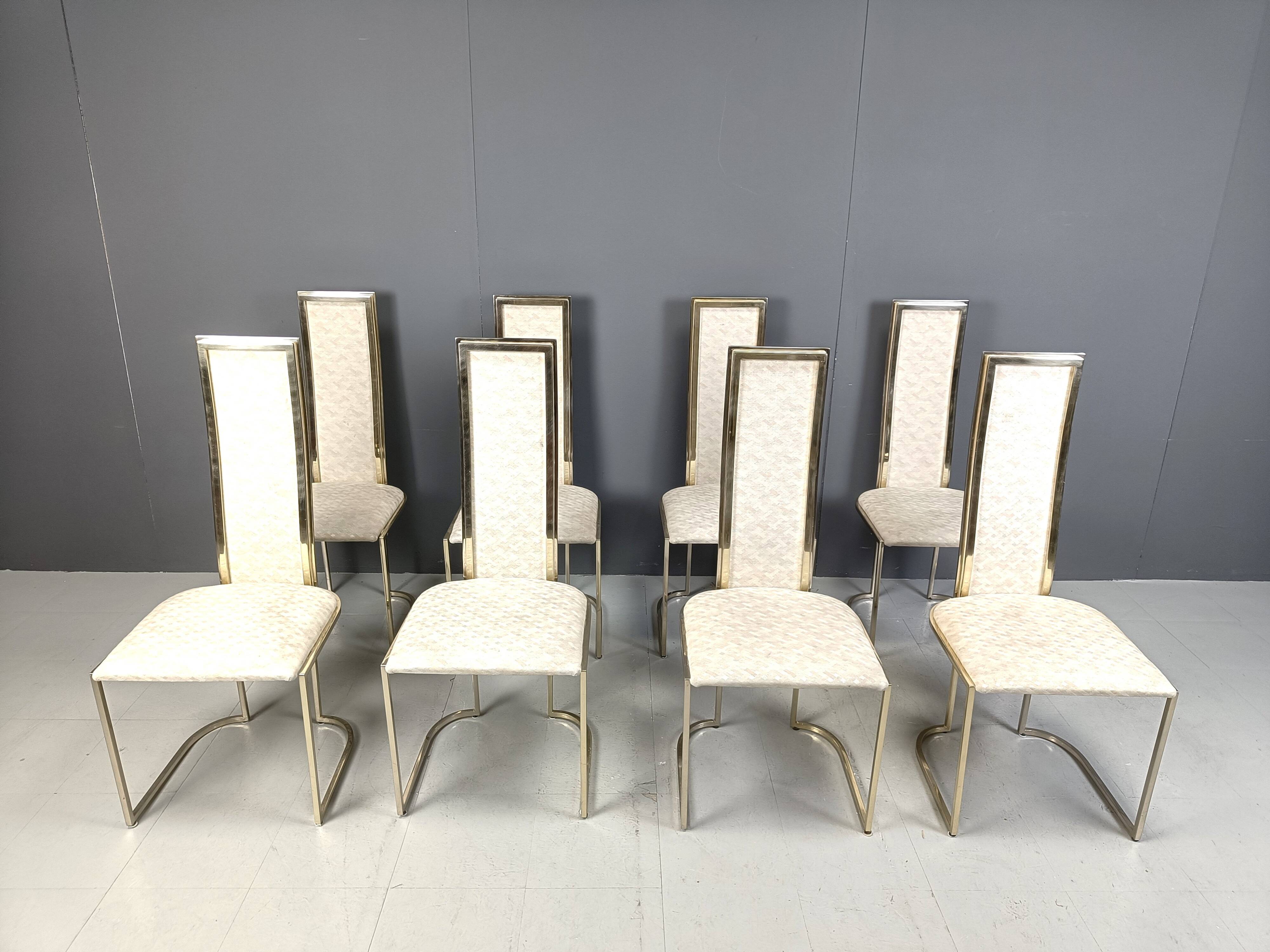 Vintage brass dining chairs by Belgo Chrom, 1970s - set of 8
