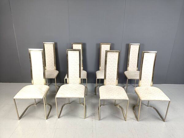 Chaises de salle à manger en laiton vintage par Belgo Chrom, années 1970 - ensemble de 8